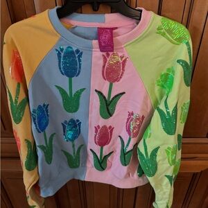 QUEEN OF SPARKLES Colorful Sequin Tulip Sweater